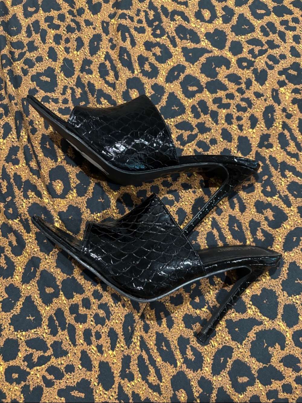 Cape Robbin Black Pointed “Crocodile Tears” Patent Slip-On Heels
